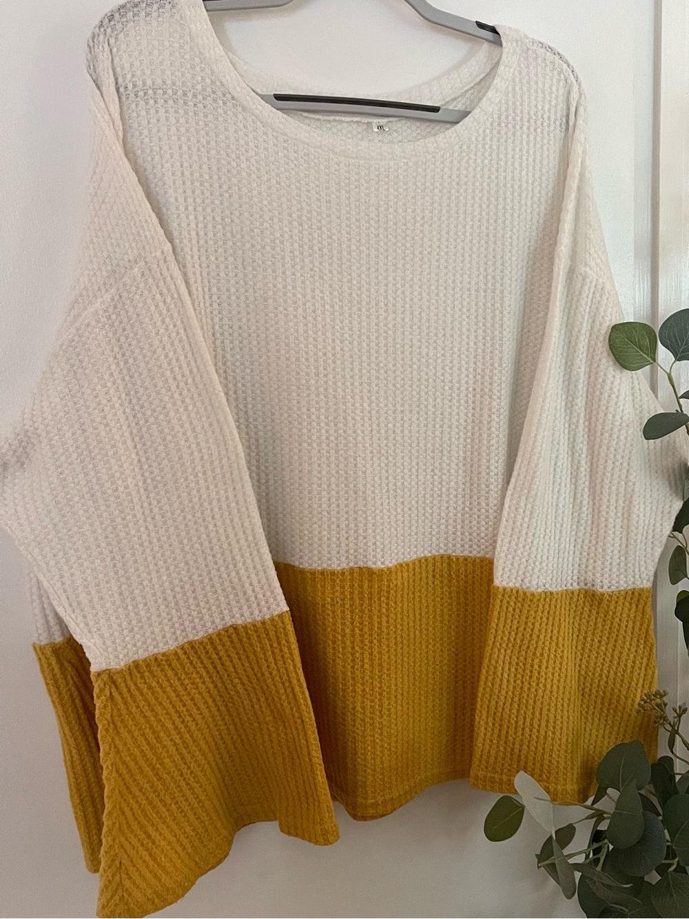 SHEIN Ivory and Mustard Colorblock Waffle-Knit Sweater